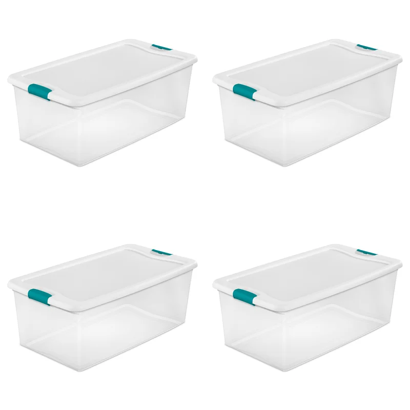 Sterilite 14998004 106 Quart White/Clear Plastic Storage Box With Blue Aquarium Latches 4