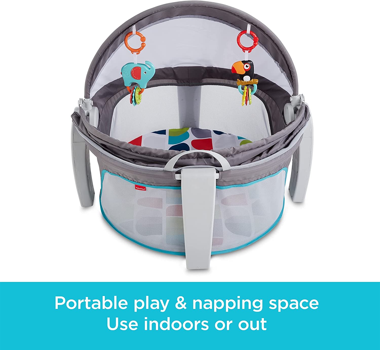 Fisher-Price Portable Bassinet And Play Space On-The-Go Baby Dome With Developmental Toys And Canopy. Color Climbers
