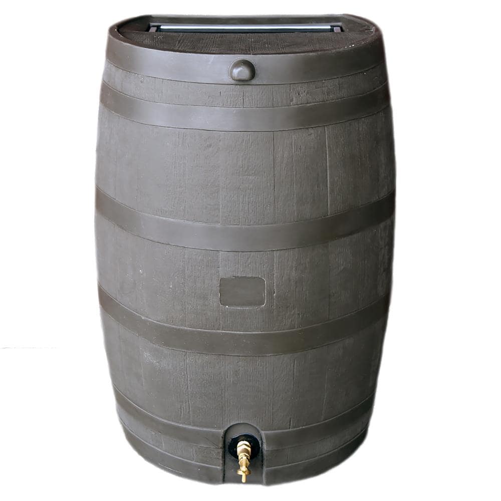 RTS Home Accents 55100009005681 Flat Back 50 Gallon Rain Barrel - Mud/Brown