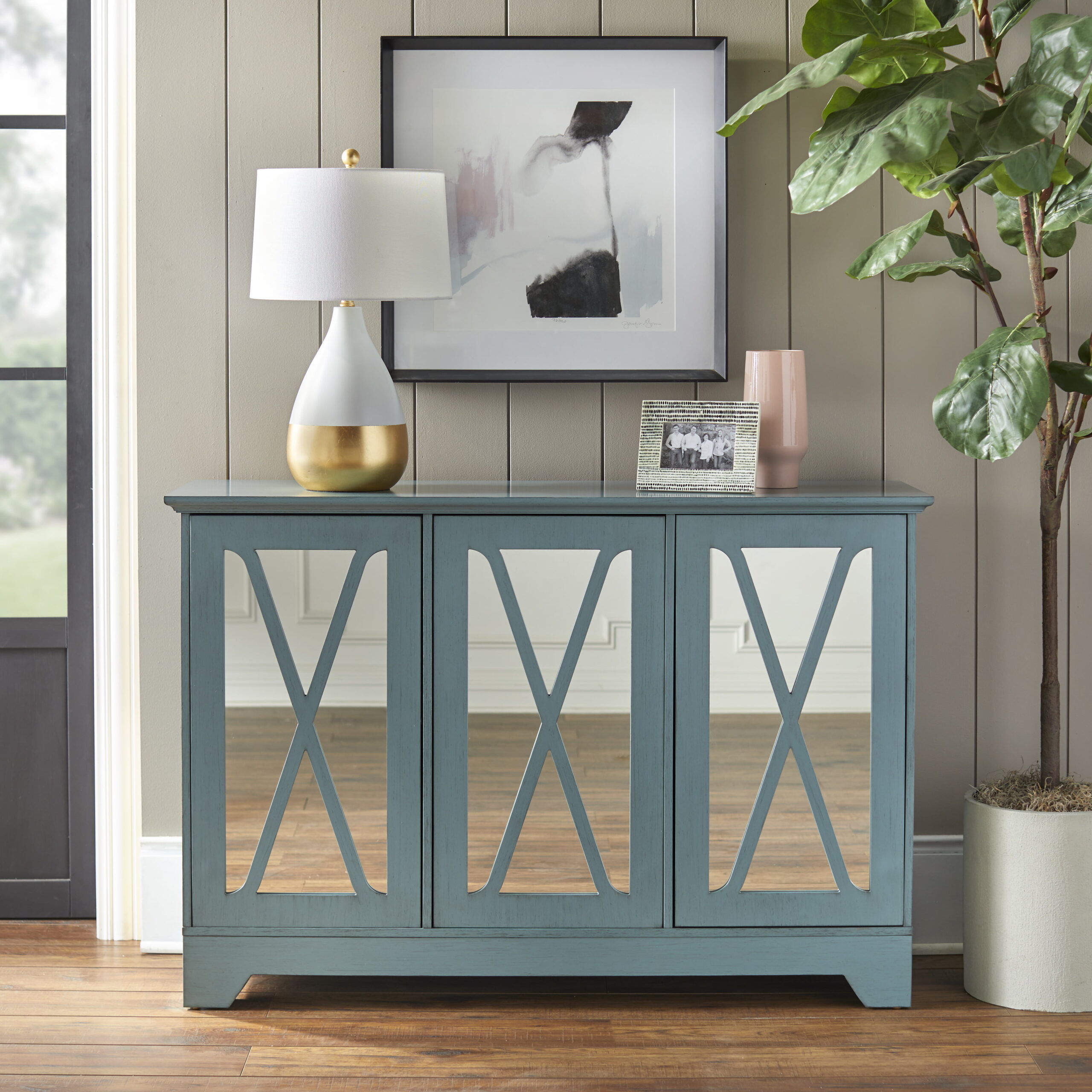 TMS Reflections Buffet Console with Mirrored Doors. Blue