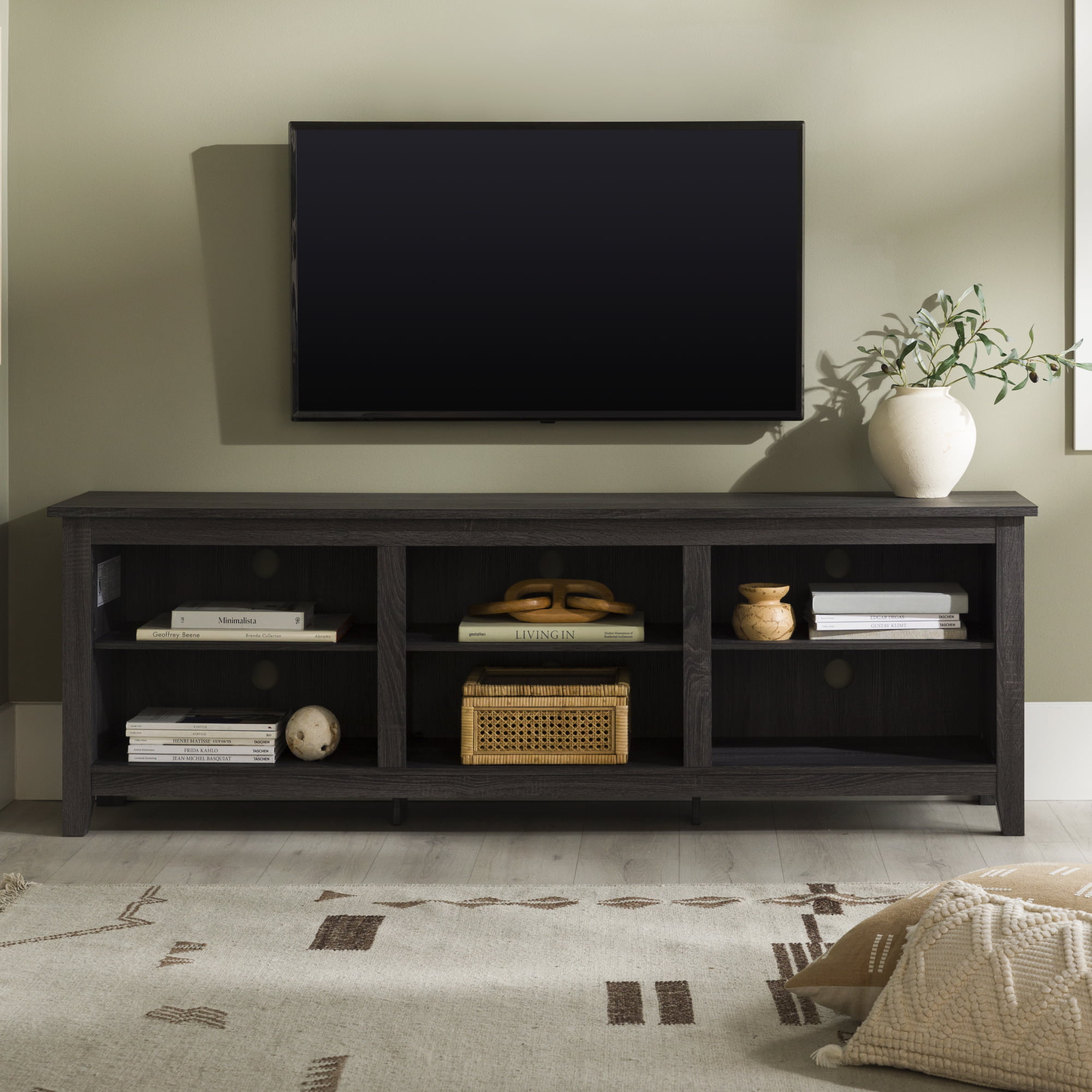Woven Paths Open Storage TV Stand for TVs up to 80″. Charcoal