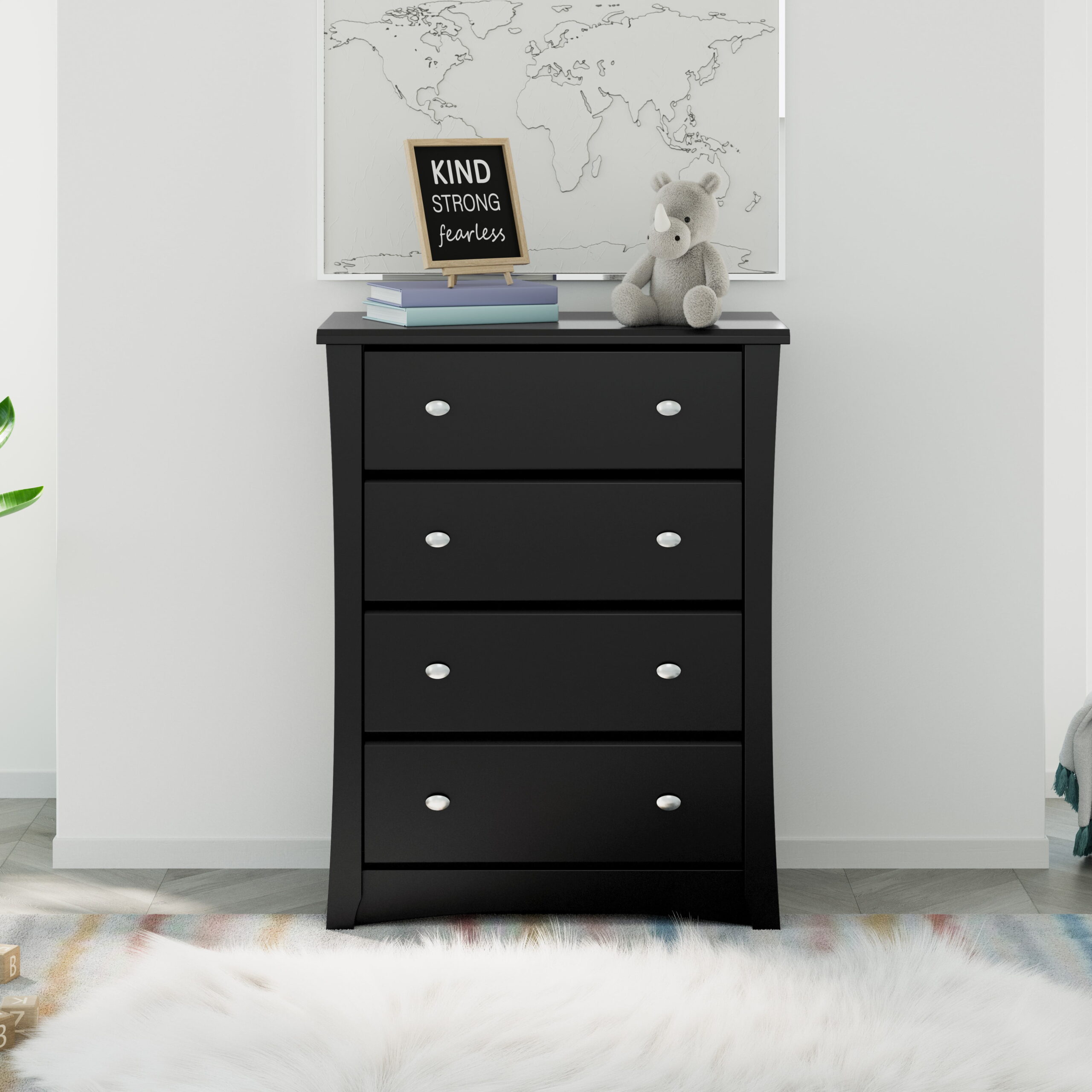 Storkcraft Crescent 4 Drawer Modern Vertical Dresser Black