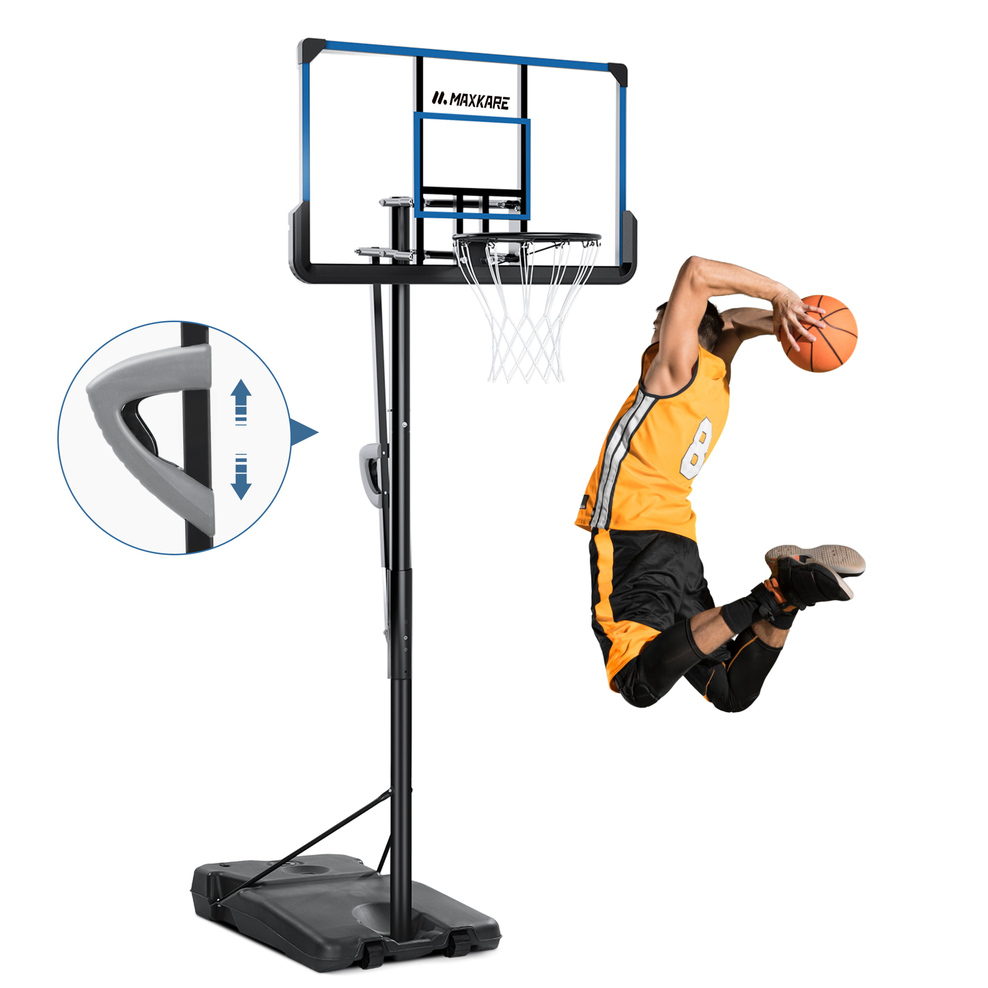 MaxKare 48” Portable Basketball Hoop Basketball Goal 7-6” - 10′ Height Adjustable and Adjustable Angled Pole Outdoor Court Equipment with Wheels for Adults Kids Indoor Home Use