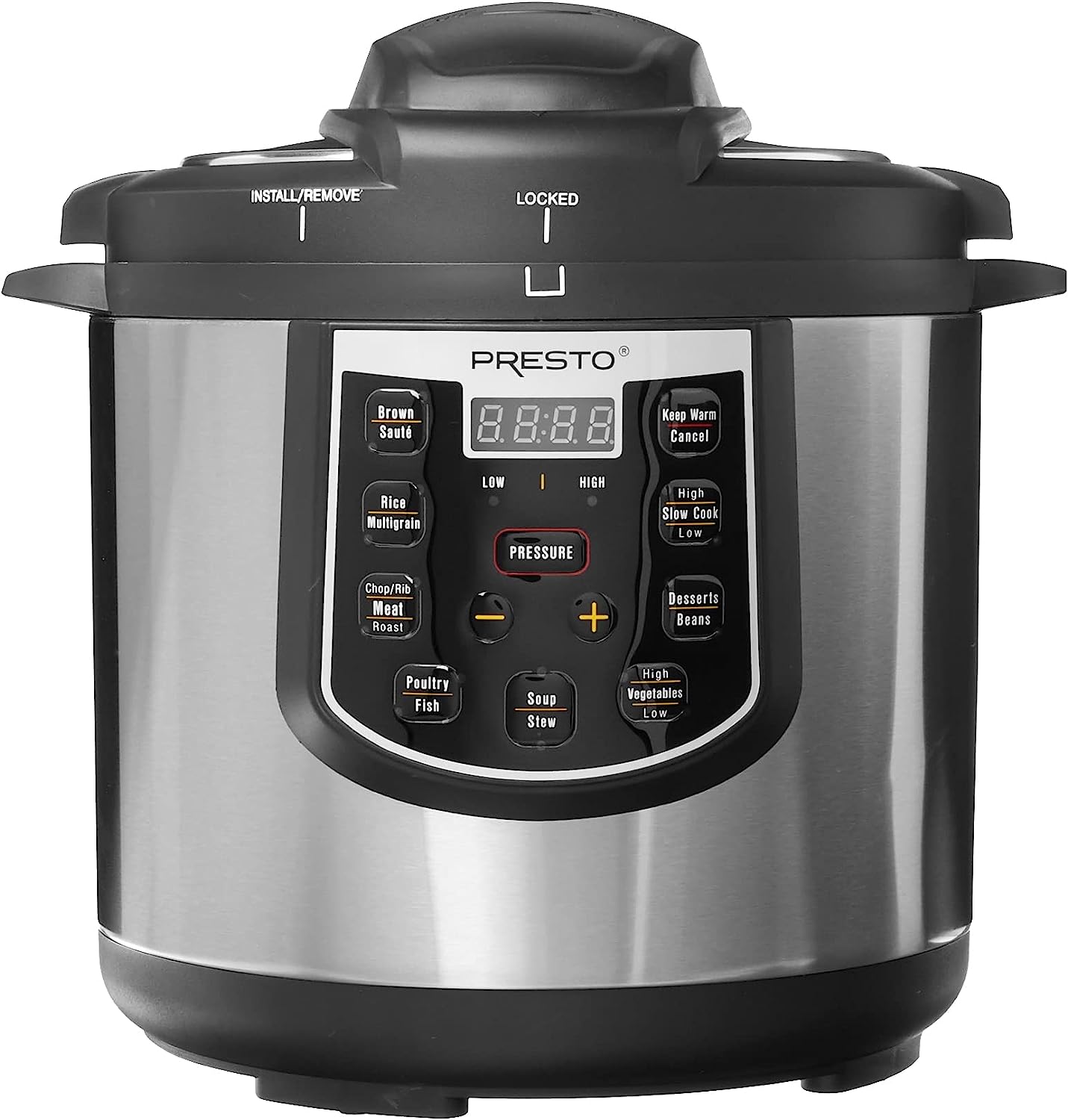 Presto 02141 6-Quart Electric Pressure Cooker. Black. Silver. Stainless steel