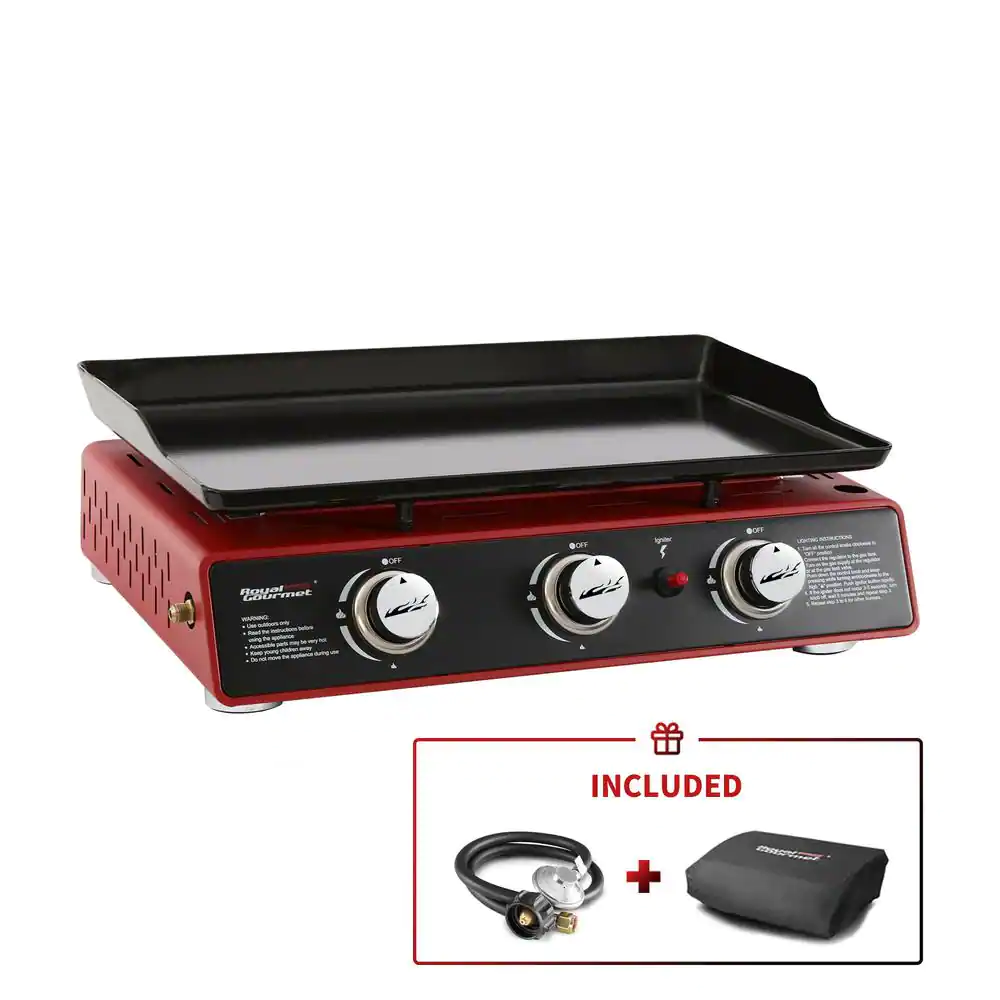 Royal Gourmet PD1301R 3-Burner Propane Griddle. Portable Table Top 24-Inch Gas Grill in Red