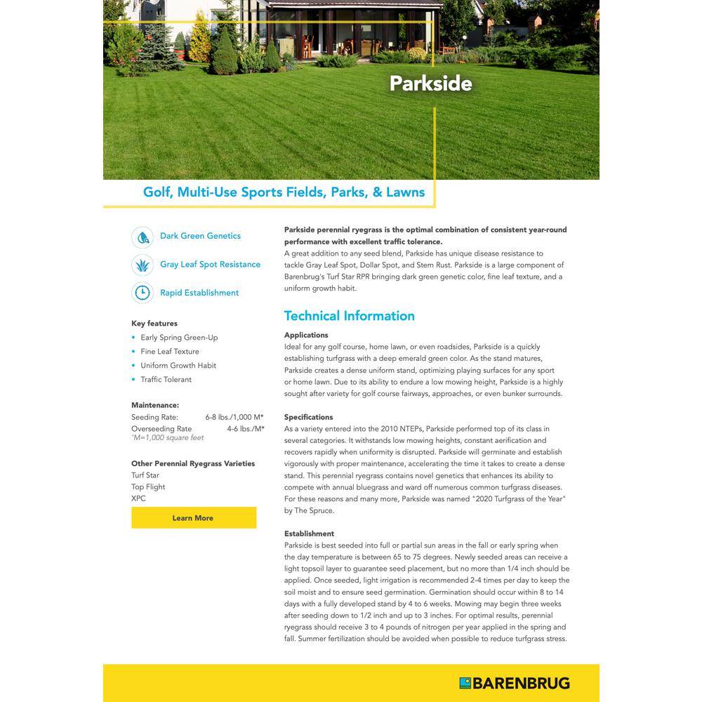 Barenbrug 25078 50 lb. Parkside Perennial Ryegrass Seed