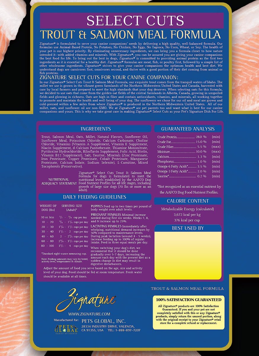 Zignature Select Cuts Trout & Salmon Meal Formula Dry Dog Food 12.5 lb