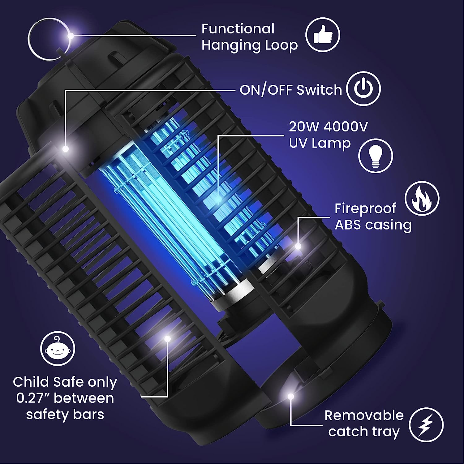 LiBa Electric Bug Zapper. Outdoor & Indoor Insect Killer with Switch – 4000V Powerful Grid. 20W Extra Brightness IPX4 Waterproof Mosquito Repellent Outdoor. Fly Traps for Backyard Patio