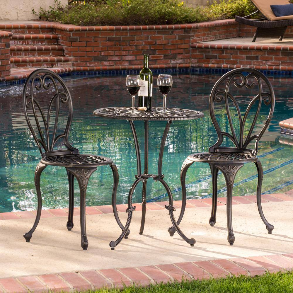Noble House  Thomas Dark Gold 3-Piece Aluminum Round Outdoor Bistro Set
