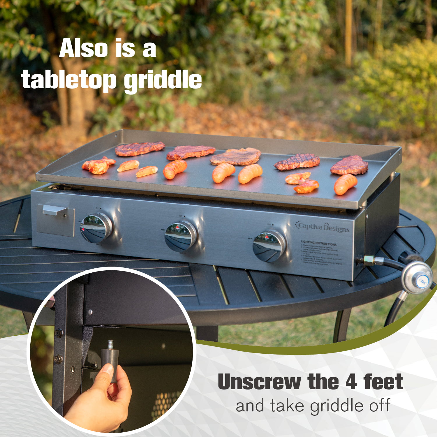 MF Studio 33.000 BTU Portable Propane Tabletop Griddle with 3 Burners