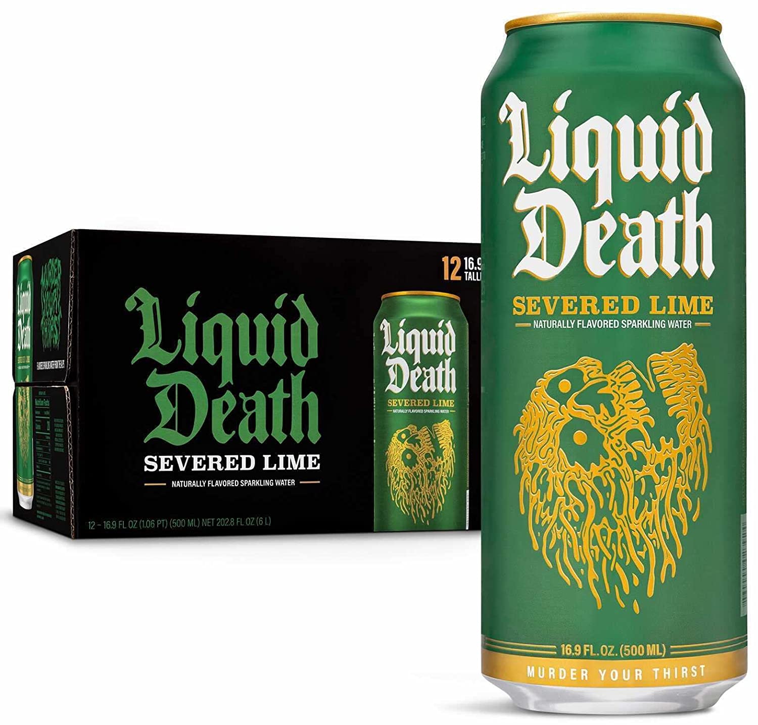 Liquid Death Sparkling Water. Severed Lime 16.9 oz. Tallboys (12-Pack)