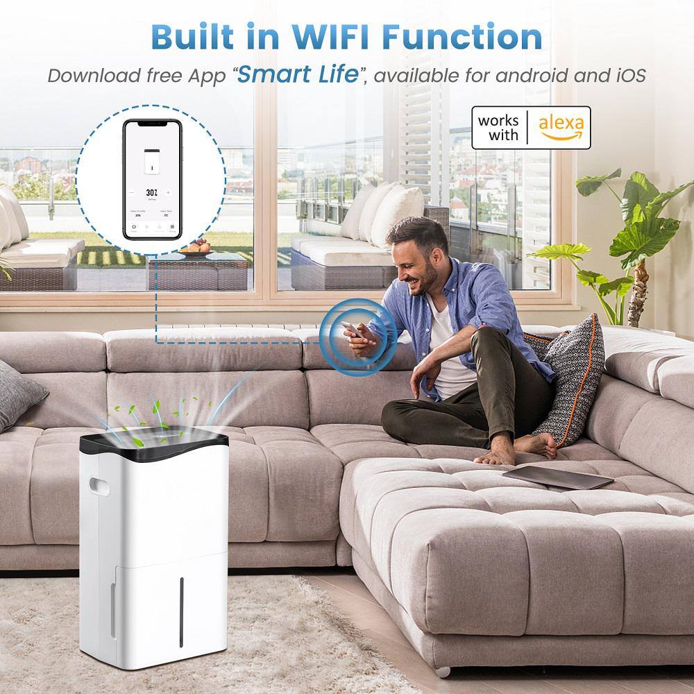 Gymax GYMHD0093 5500 sq. ft 100-Pints Dehumidifier for Large Room Smart WiFi Dehumidifier for Basement and Home