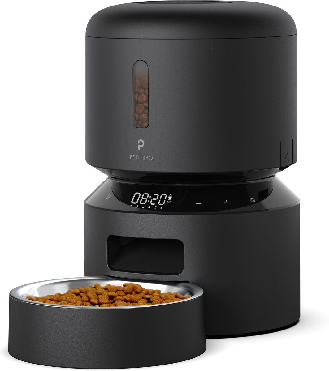PETLIBRO Automatic Cat Feeder. Pet Dry Food Dispenser Triple Preservation with Stainless Steel Bowl & Twist Lock Lid. Up to 50 Portions 6 Meals Per Day. Granary for Small/Medium Pets