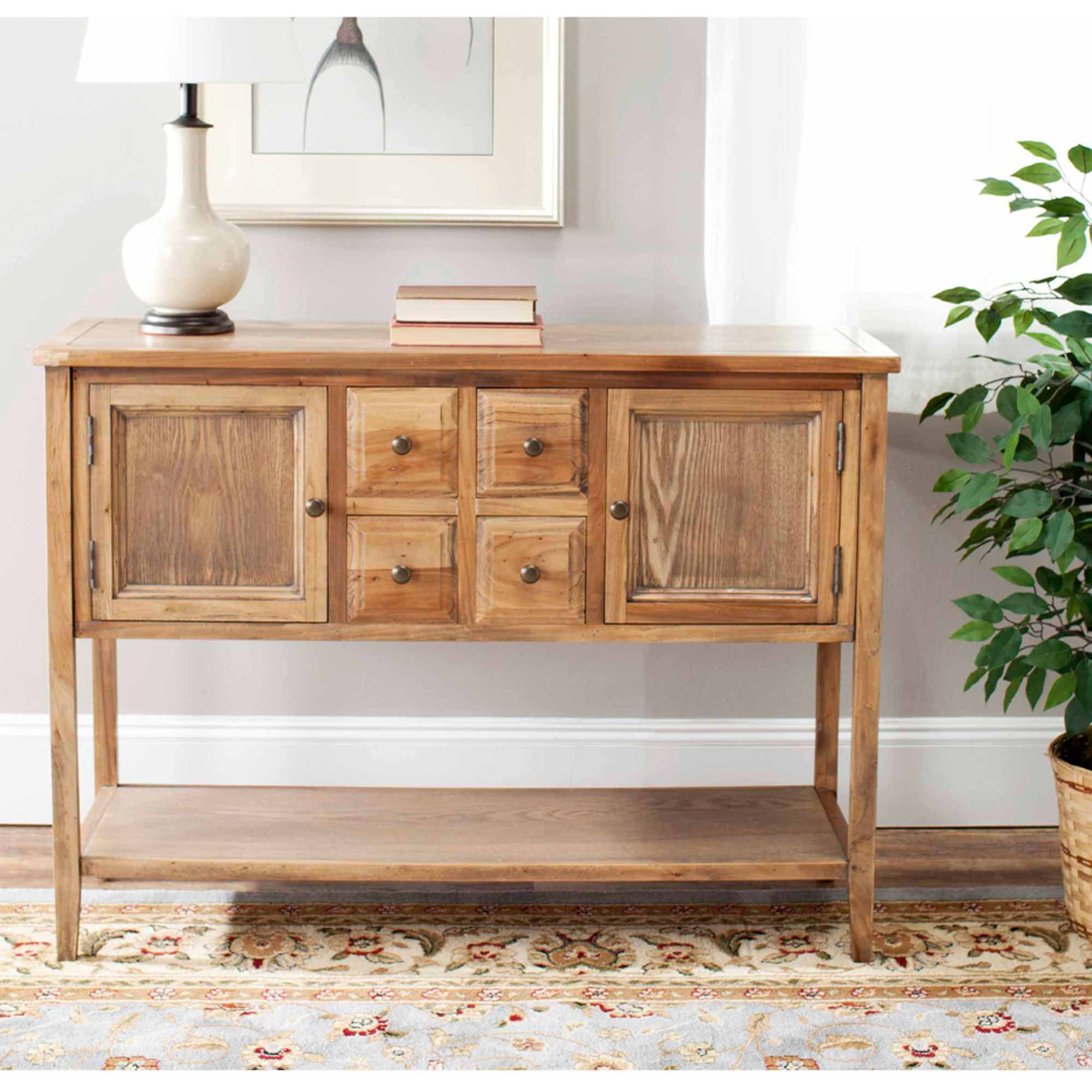 Safavieh Charlotte Rustic Storage Sideboard w/ 2 Cabinets & 4 Drawers. Oak