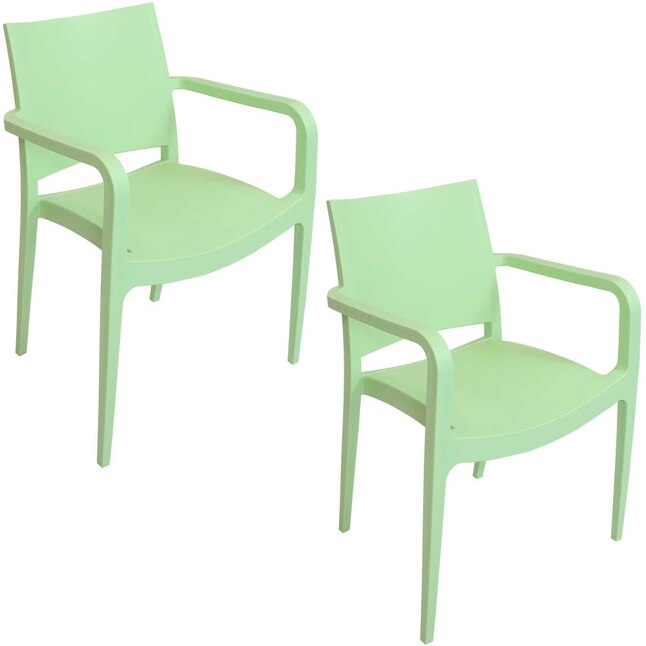 Sunnydaze Decor TLA-186-2PK 2 Stackable Green Plastic Frame Stationary Dining Chair(s) with Solid Seat