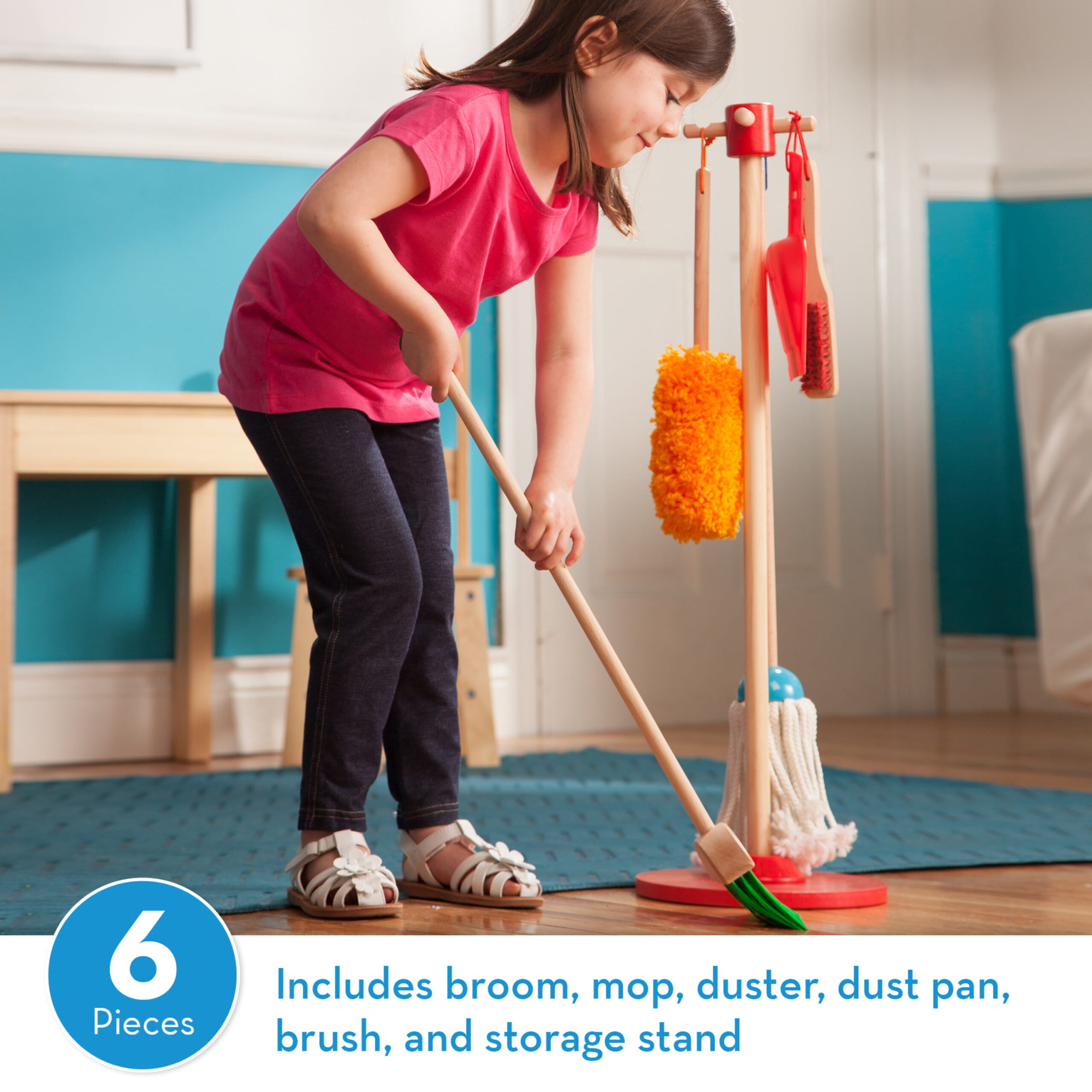 Melissa & Doug Dust! Sweep! Mop! 6-Piece Pretend Play Set - FSC-Certified Materials