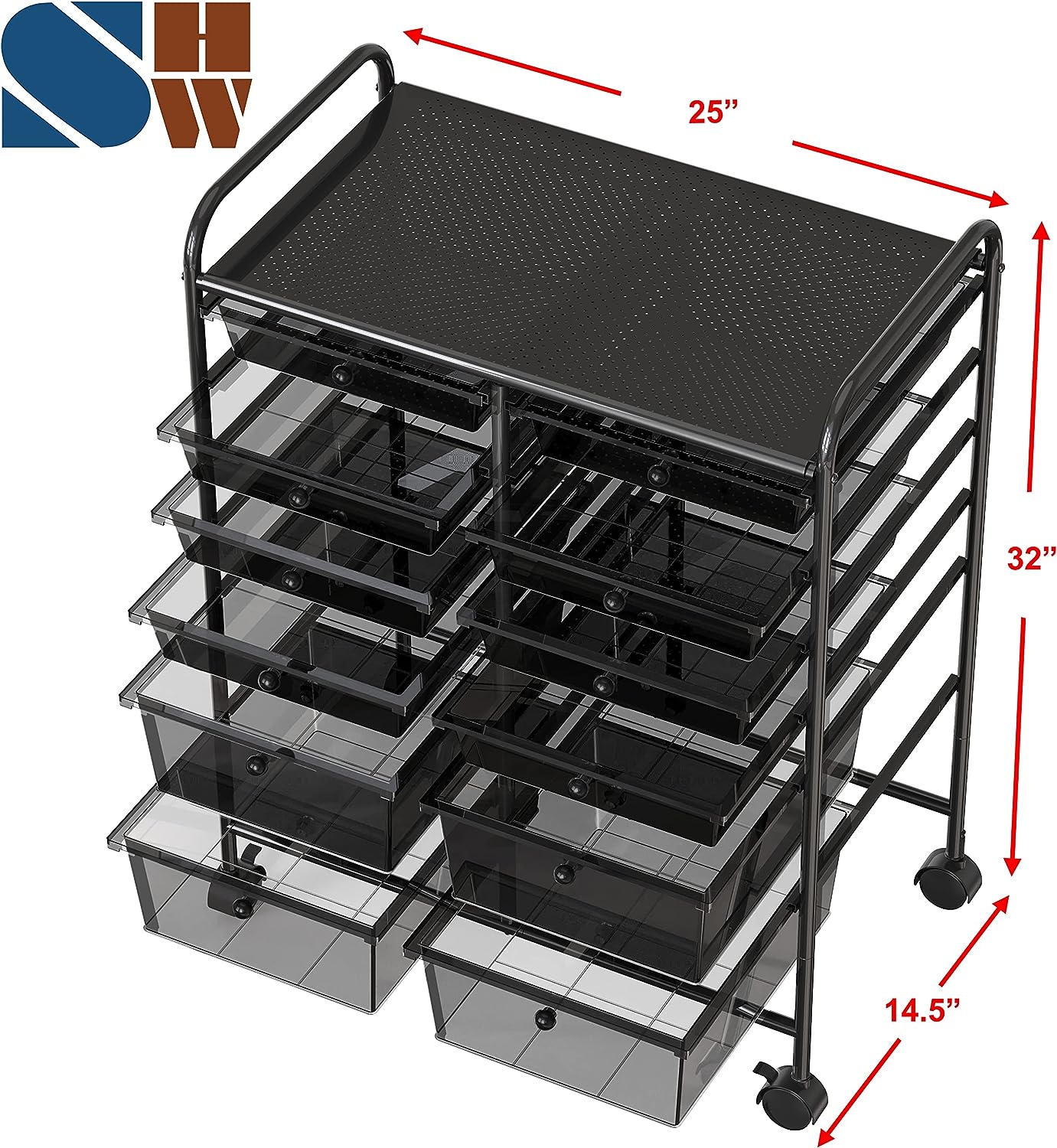 SimpleHouseware 12-Drawers Rolling Storage Cart. Black