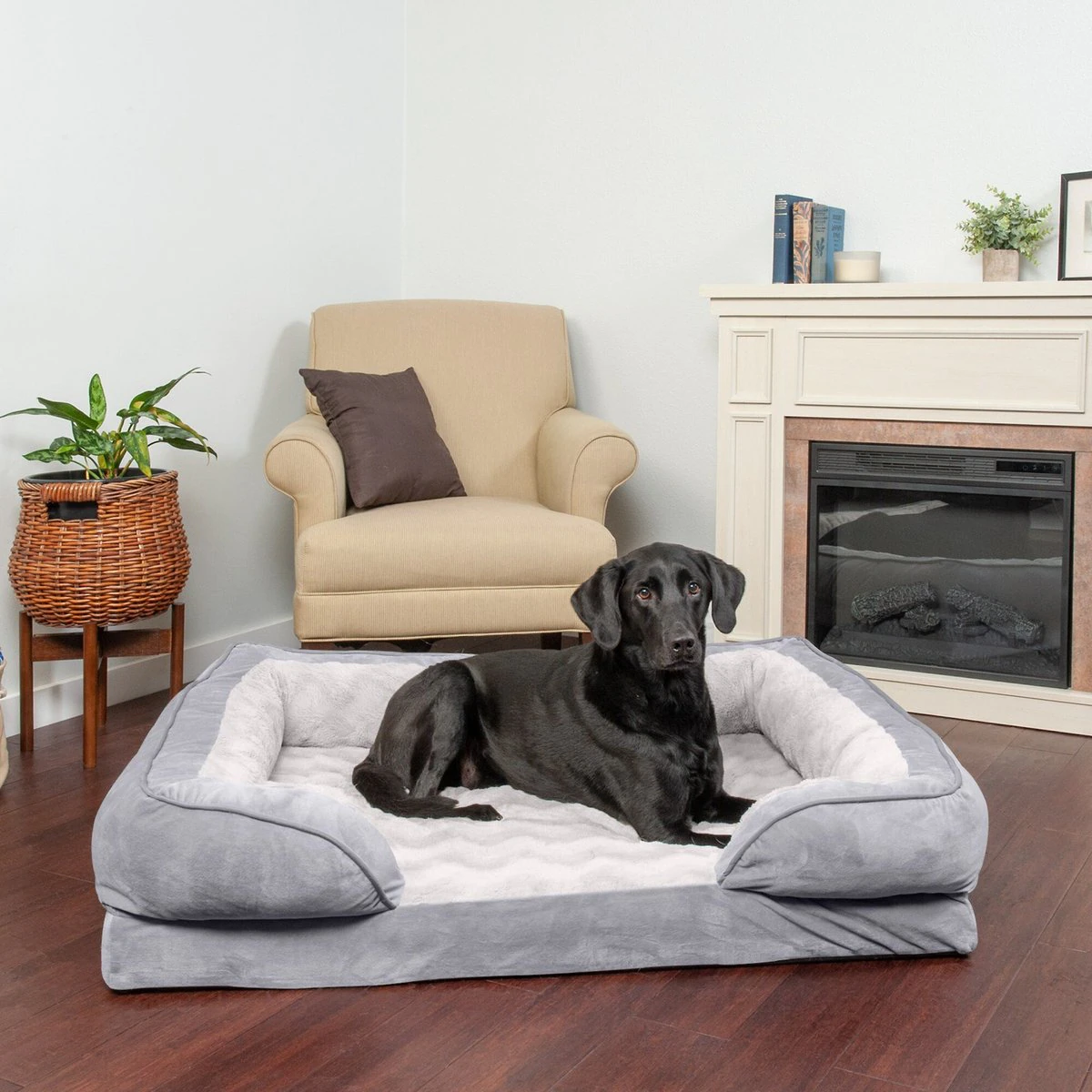 FurHaven Velvet Waves Perfect Comfort Orthopedic Sofa Cat & Dog Bed. Granite Gray. Jumbo
