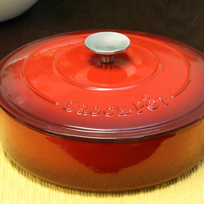 Crock Pot Artisan 3.5 Quart Enameled Cast Iron Deep Sauté Pan. Scarlet Red