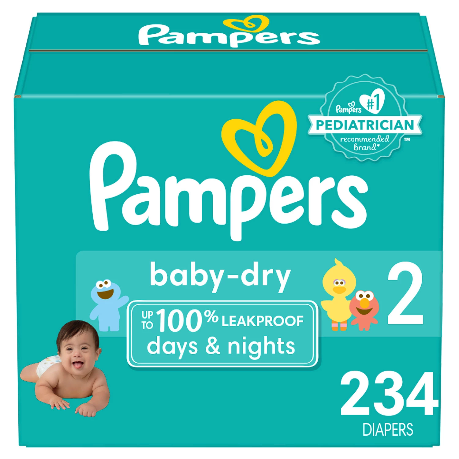 Diapers Size 2. 234 Count - Pampers Baby Dry Disposable Baby Diapers. Packaging & Prints May Vary