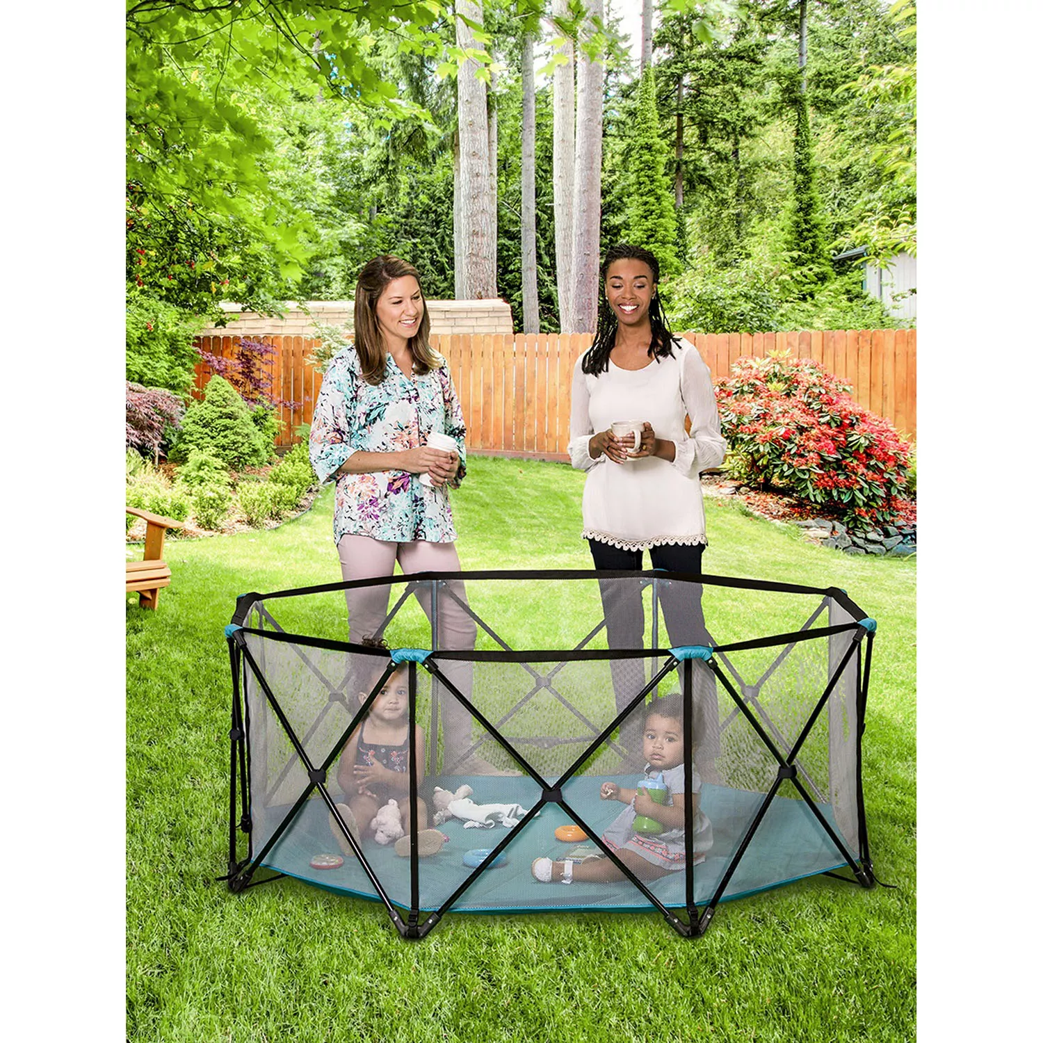 Regalo My Play Deluxe Extra Large Portable Play Yard Indoor and Outdoor. Bonus Kit. Washable. Teal. 8-Panel
