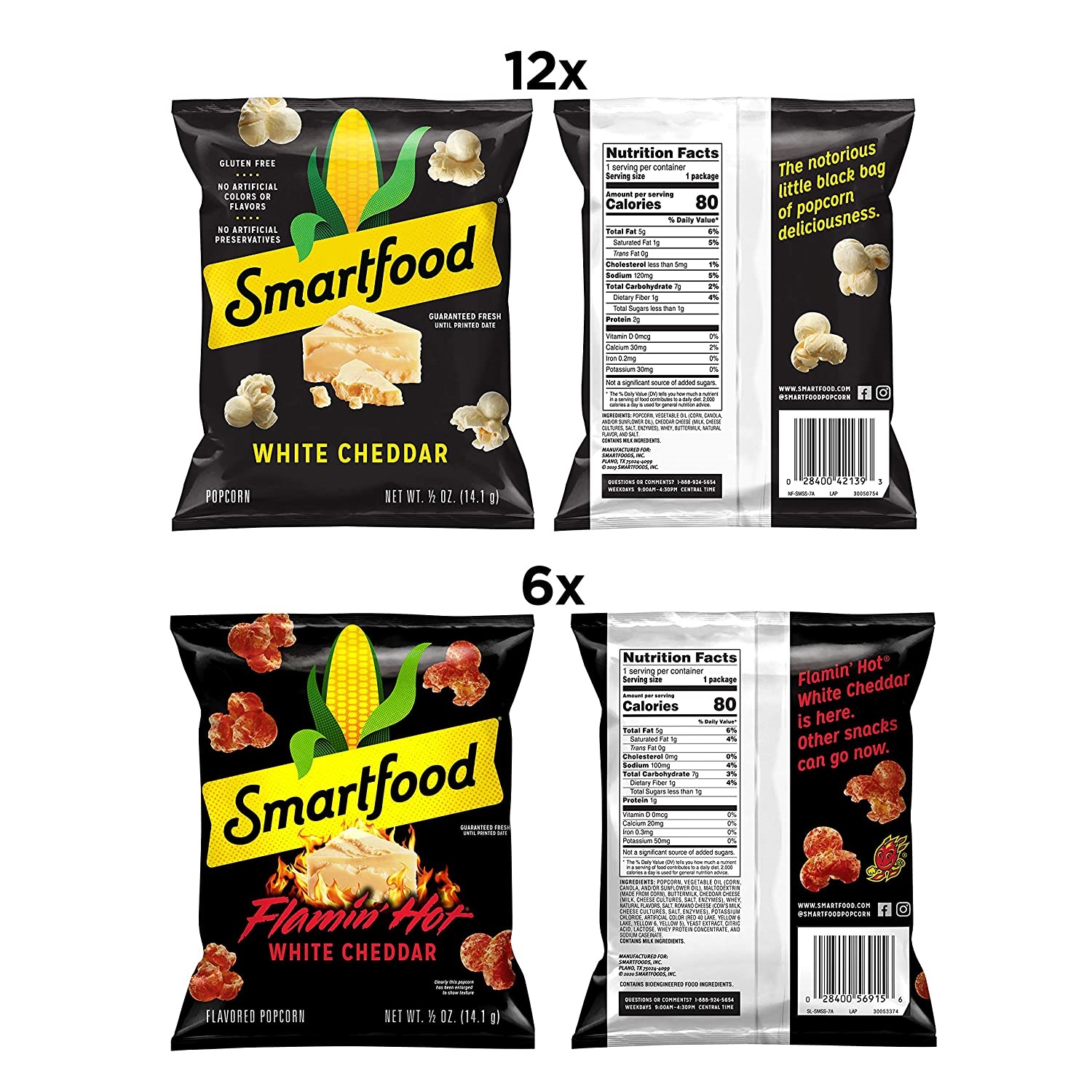Smartfood Popcorn Flamin- Hot & White Cheddar of Whole Grain Snacks. 40 Count