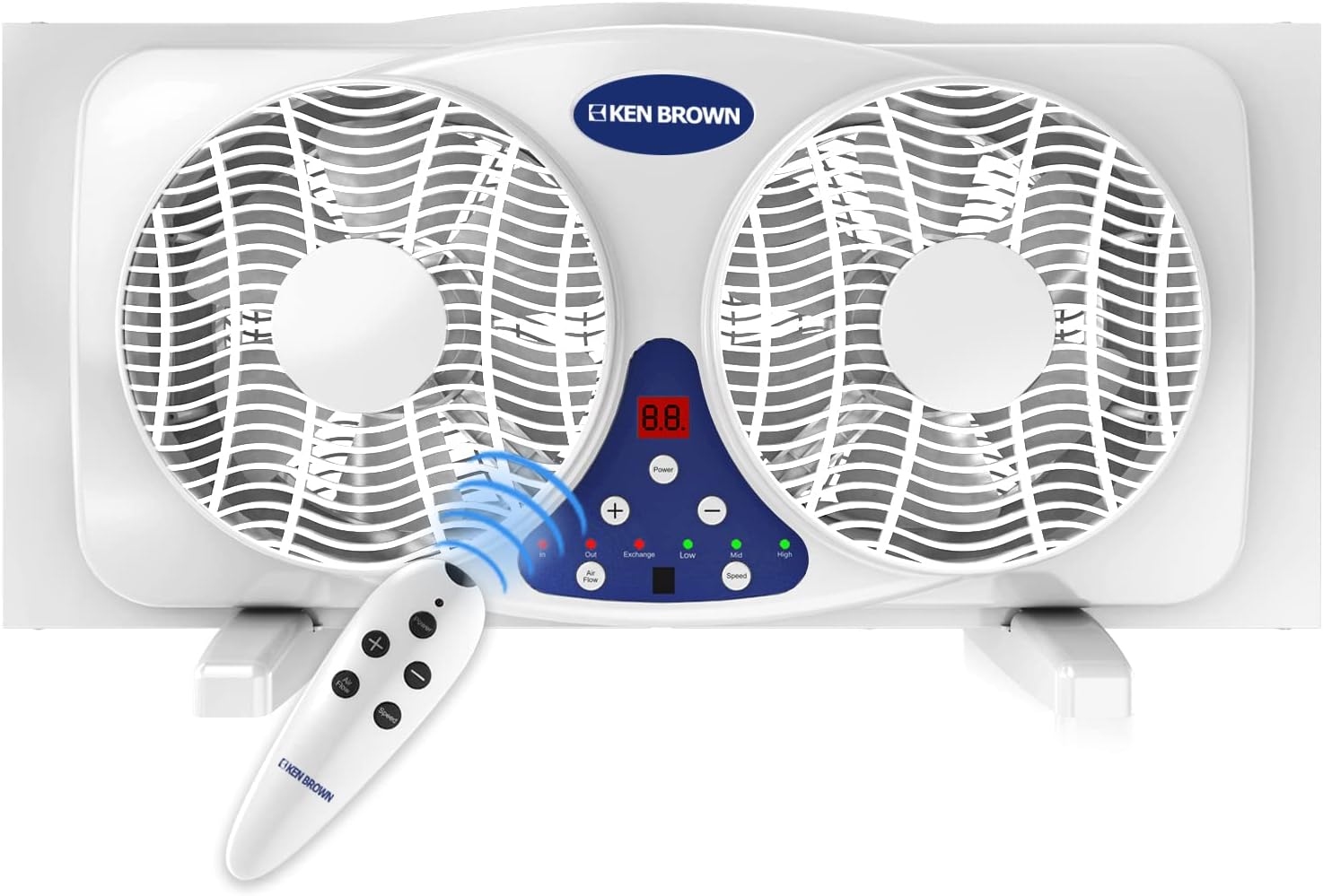 KEN BROWN 9 Inch Twin Window Fan With Remote. 3-Speed Reversible Air Quiet Flow and Thermostat Control.ETL Safety Listed