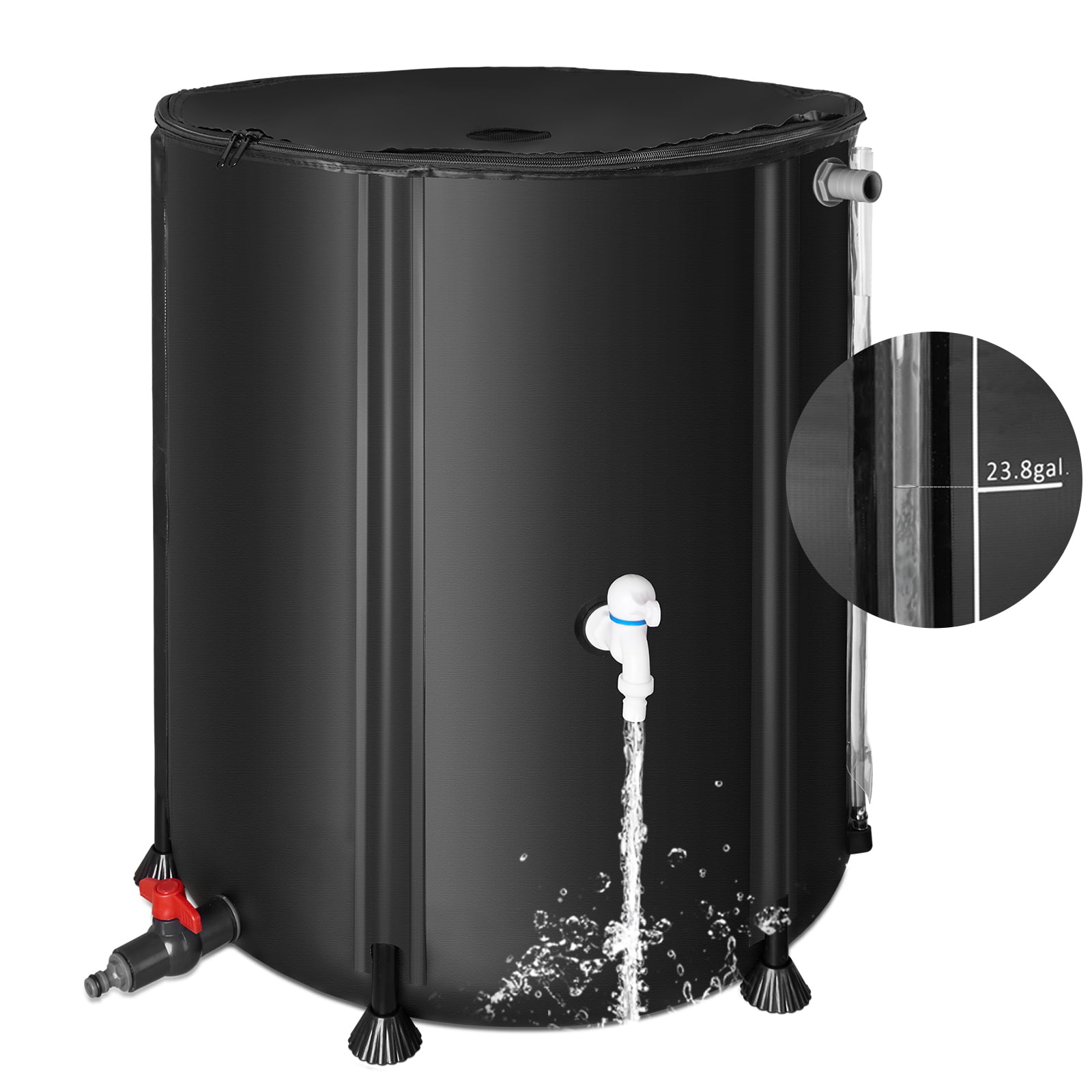 Collapsible Rain Barrel 53 Gallon FIMEI Portable Rainwater Collection Storage Tank with Tick Marks and Filter Spigot. Black