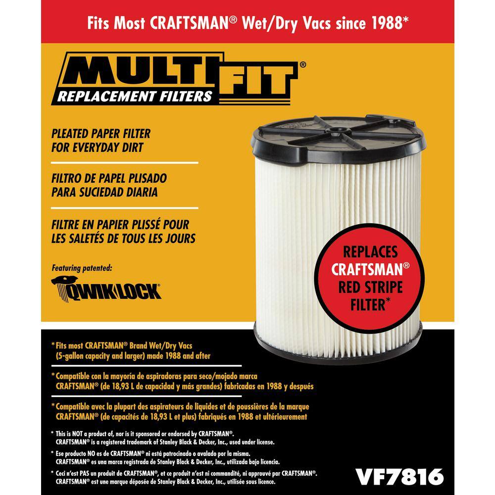 MULTI FIT VF7816B General Purpose Replacement Cartridge Filter for Most 5 to 20 Gallon CRAFTSMAN Wet/Dry Shop Vacuums (6-Pack)