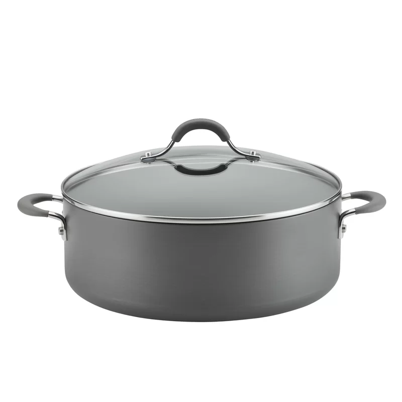 Circulon 83908 Radiance 7.5 qt. Hard-Anodized Aluminum Nonstick Stock Pot in Gray with Glass Lid