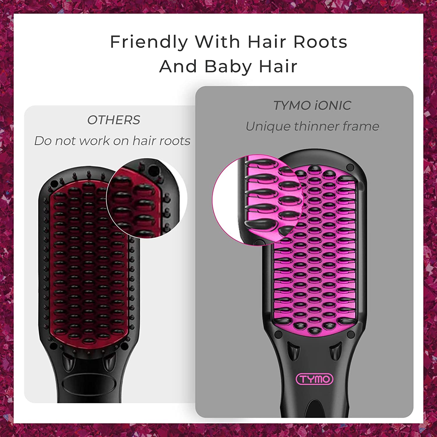 TYMO Ionic Hair Straightener Brush - Enhanced Ionic Straightening Brush with 16 Heat Levels for Frizz-Free Silky Hair. Anti-Scald & Auto-Off Safe & Easy to Use