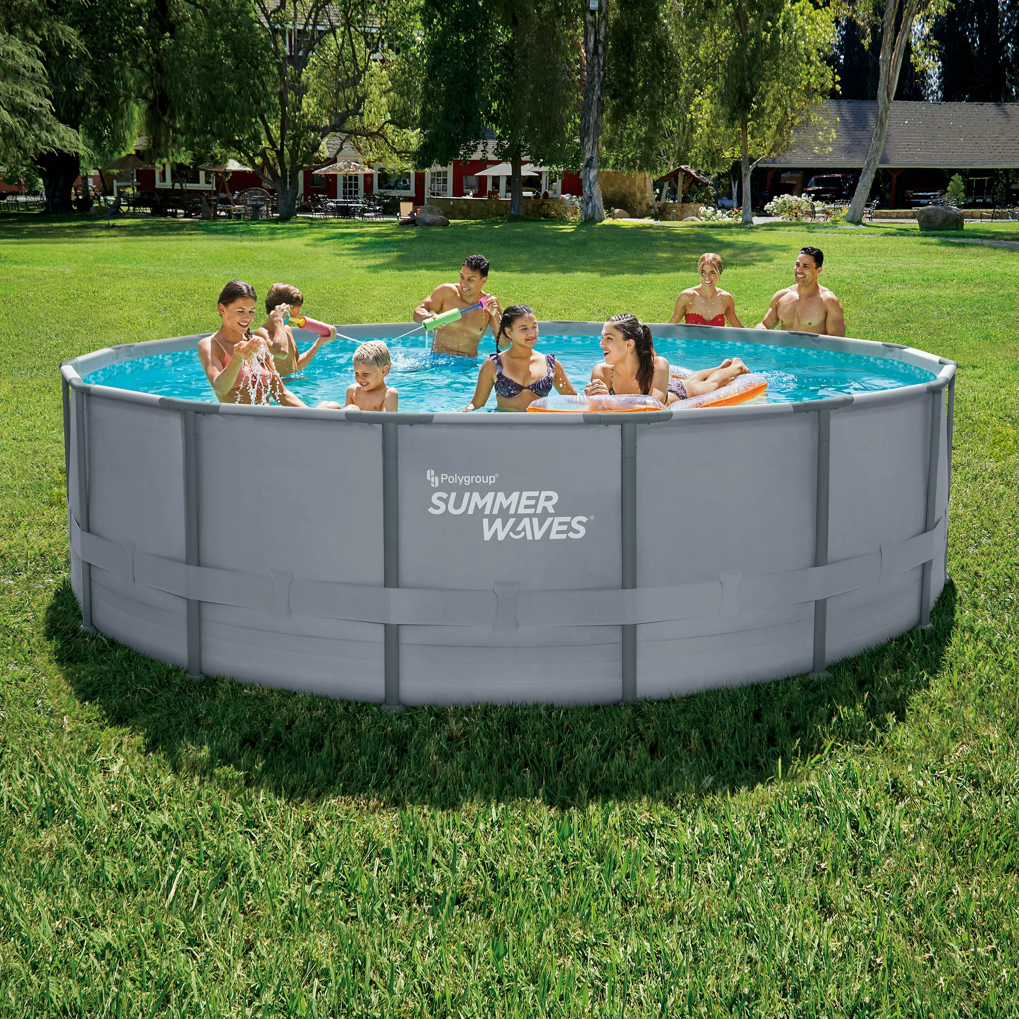 Summer Waves 16 ft Elite Frame Pool. Round. Cool Gray. Ages 6+. Unisex