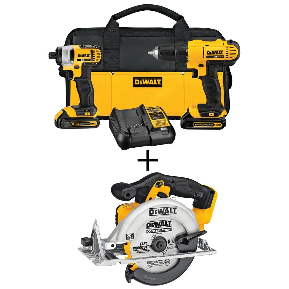 DEWALT DCK240C2DCS391B 20-Volt MAX Cordless Drill/Impact Combo Kit (2-Tool) with (2) 20-Volt 1.3Ah Batteries. Charger & 6-1/2 in. Circular Saw