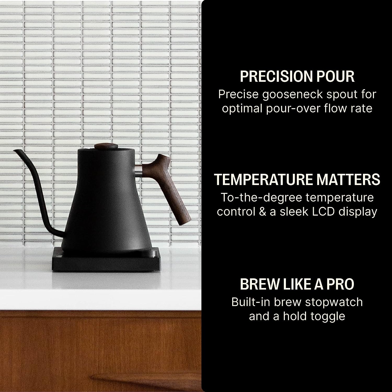 Fellow Stagg EKG Electric Gooseneck Kettle - Pour-Over Coffee and Tea Kettle - Stainless Steel Kettle Water Boiler - Quick Heating Electric Kettles for Boiling Water - Matte Black With Walnut Handle