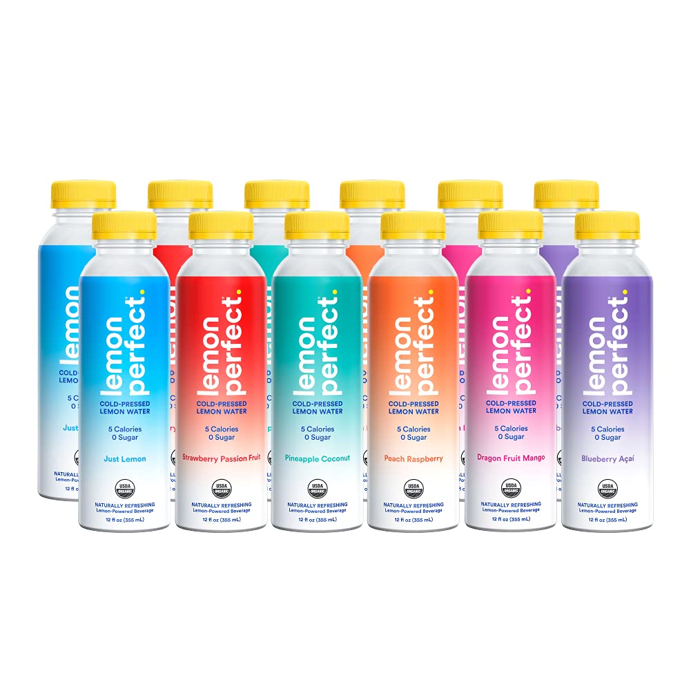 Lemon Perfect - Organic Cold-Pressed Lemon Water - Squeezed from Real Fruit. Flavored Water. Sugar-Free. Keto Certified. No Artificial Ingredients - 6-Flavor Variety Pack (12-pack)