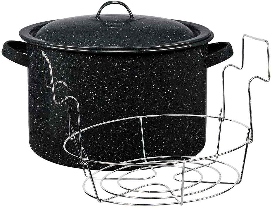 Granite Ware Enamel on Steel 11.5-Quart with lid & Jar Rack. Speckled Black