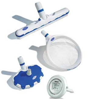 Swimline Hydrotools Cobalt Series Premium Cleaning Swimming Pool Maintenance Kit 4pc 20″ - Blue/White