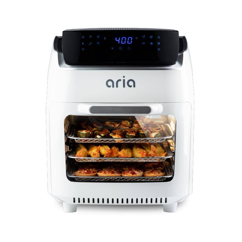 ARIA  10Qt White Air Fryer Oven with Rotating Rotisserie. Dehydration and Recipe Book
