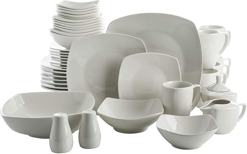Gibson Home Zen Buffet Dinnerware Set. Service for 6 (39pcs). White (Square)