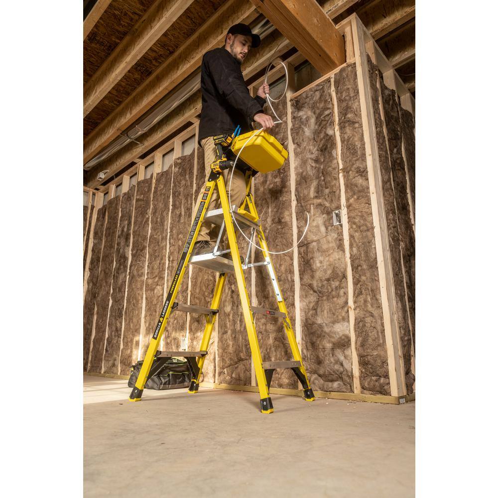 Gorilla Ladders GLXF-5B 5.5 ft. Fiberglass Dual Platform Step Ladder with Project Bucket (10 ft. Reach). 300 lbs. Capacity Type IA Duty Rating