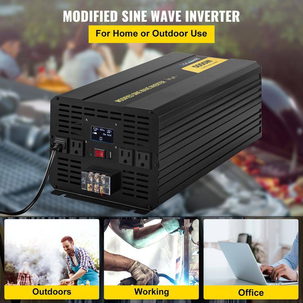 VEVOR  Car Power Converter 5000-Watt Modified Sine Wave Inverter DC12-Volt to AC120-Volt with LCD Remote Controller AC Outlets