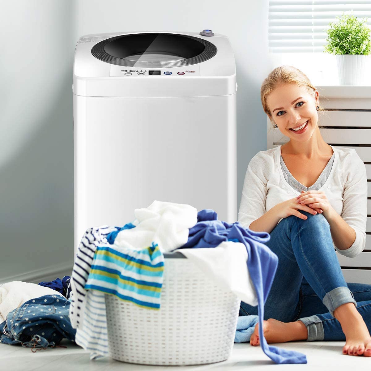 Giantex Portable Washing Machine. Full Automatic Washer and Dryer Combo. with Built-in Pump Drain 8 LBS Capacity Compact Laundry Washer Spinner for Apartment RV Dorm