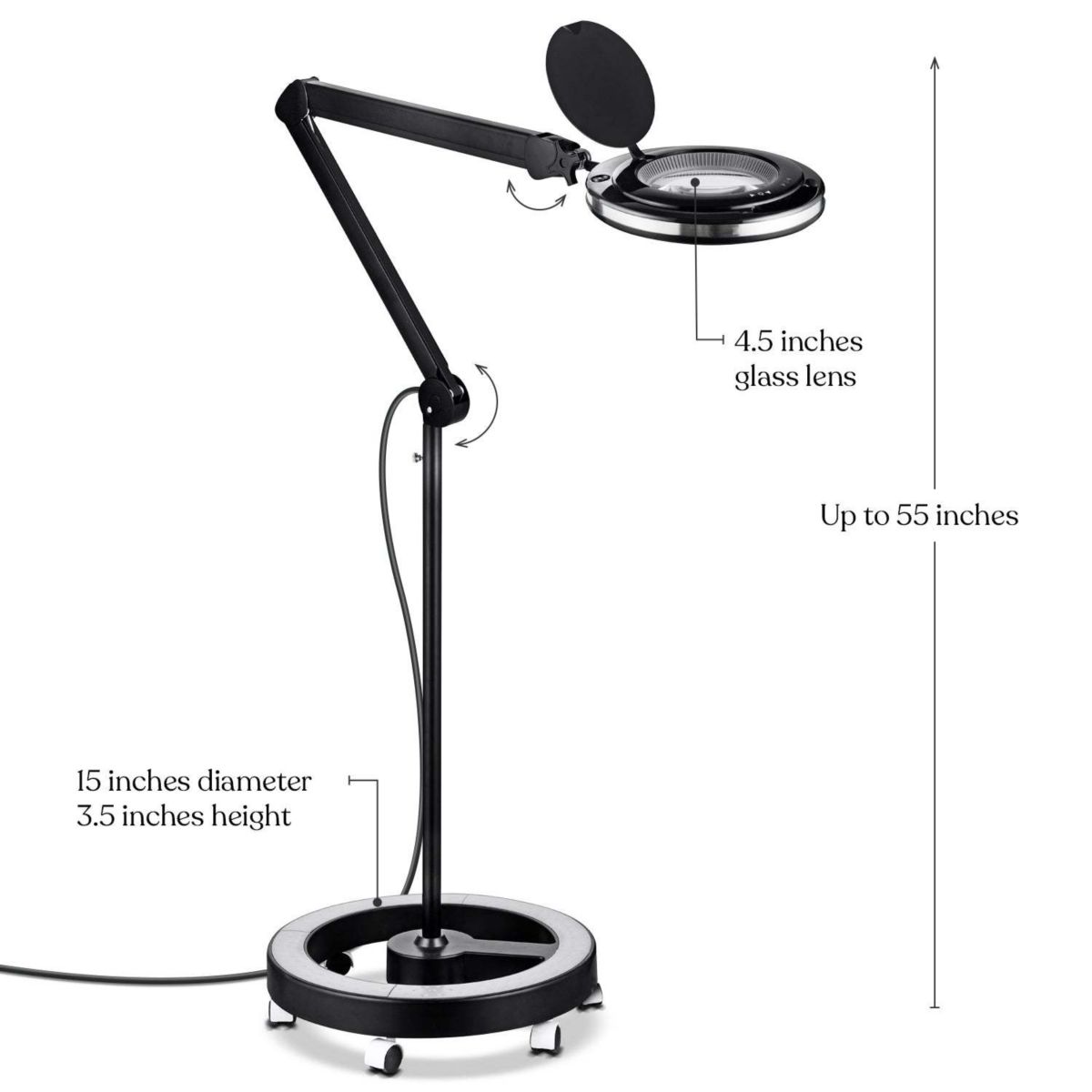 Brightech LightView Pro 6 Wheel Rolling Base Magnifying Floor Lamp - Magnifier