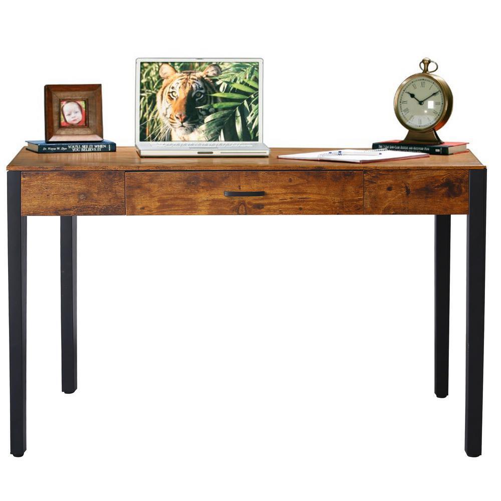 VEIKOUS IW-007-1 Rectangular Brown 1-Drawer Wooden Metal Writing Desk