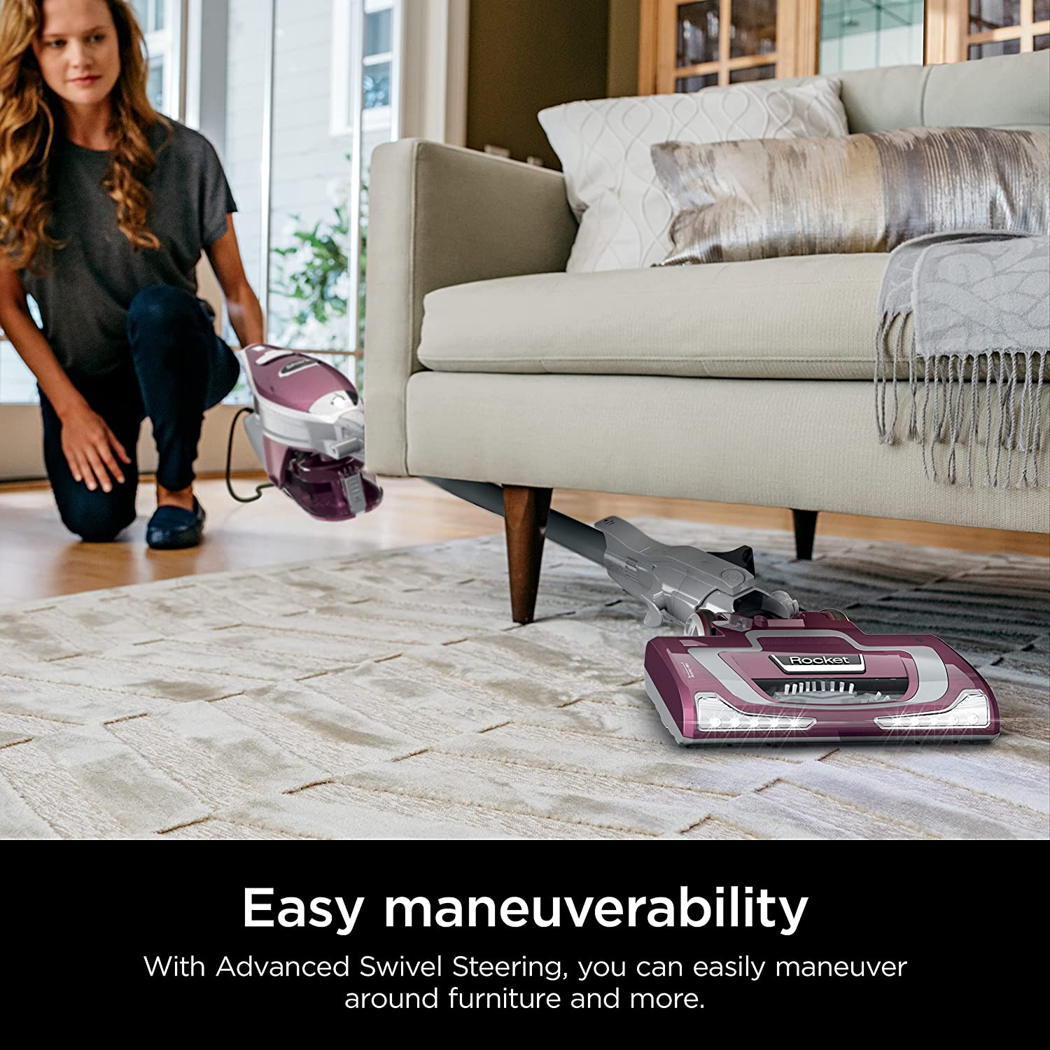 Shark HV322 Rocket Pet Plus Corded Stick Vacuum with LED Headlights. XL Dust Cup. Lightweight. Perfect for Pet Hair Pickup. Converts to a Hand Vacuum. with (2) Pet Attachments. Bordeaux/Silver