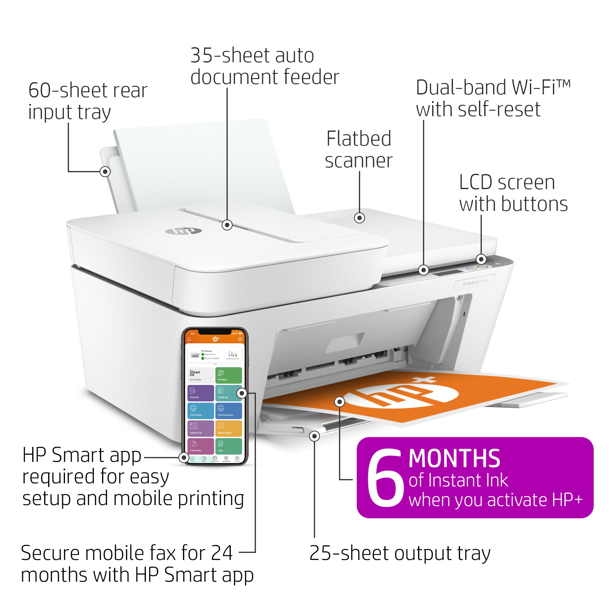 HP DeskJet 4155e All-in-One Wireless Color Inkjet Printer - 6 months free Instant Ink with HP+