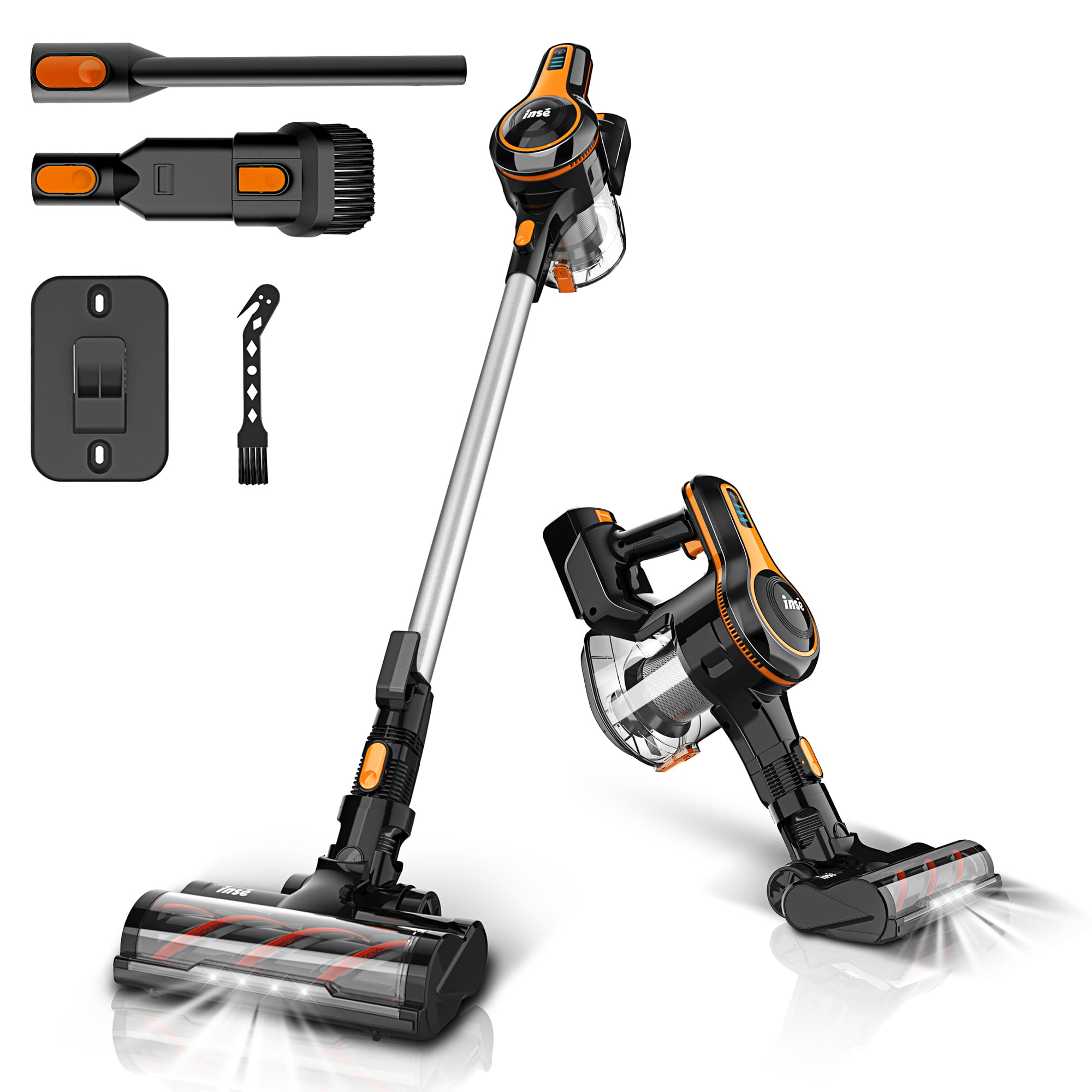 INSE Cordless Vacuum Cleaner. 6-in-1 Stick Vacuum Cleaner with Detachable Battery. 25kPa Strong Suction. Extra Large Dustbin. Powerful Brushless Motor. Ultra Quiet Lightweight