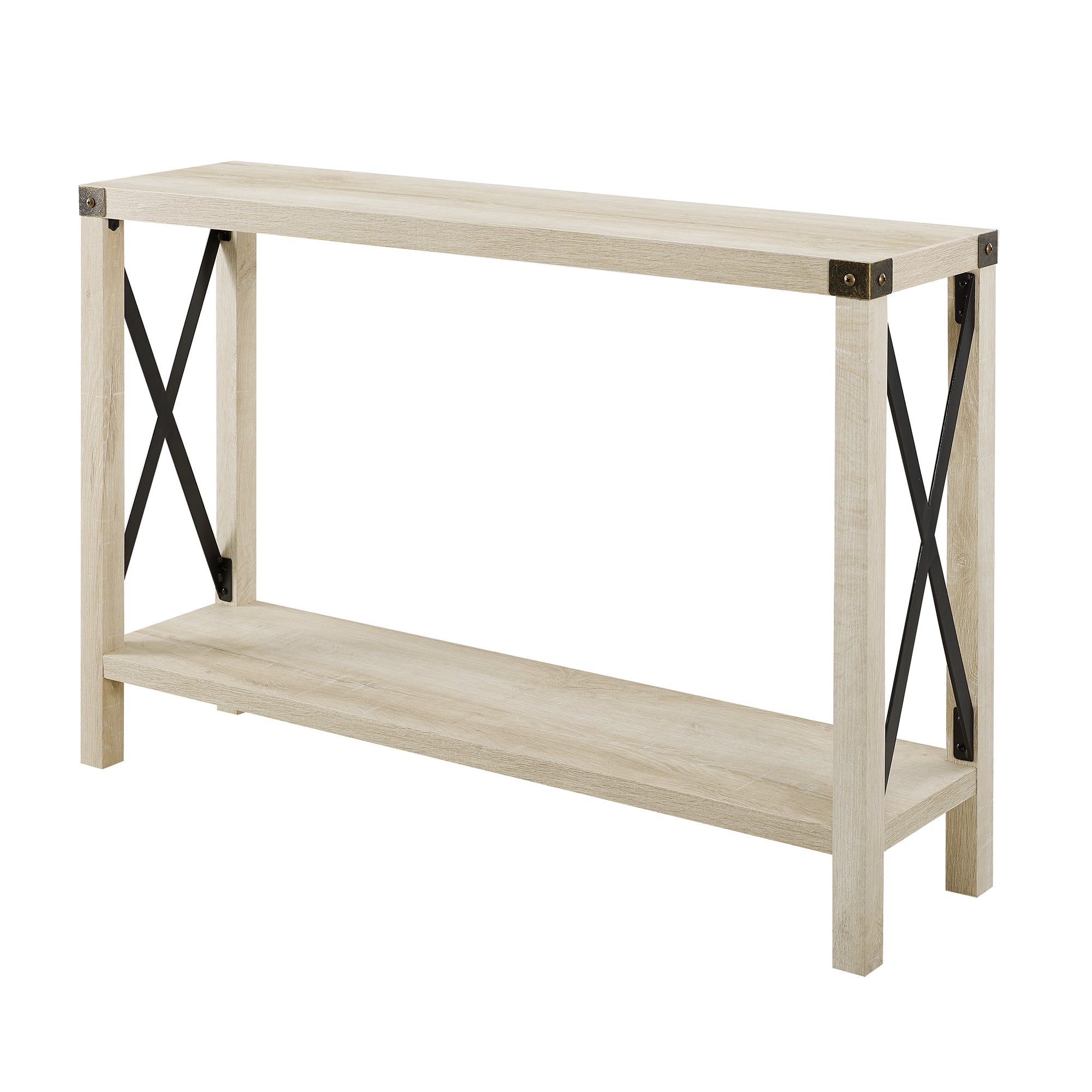 Woven Paths Magnolia Metal X Console Table. White Oak