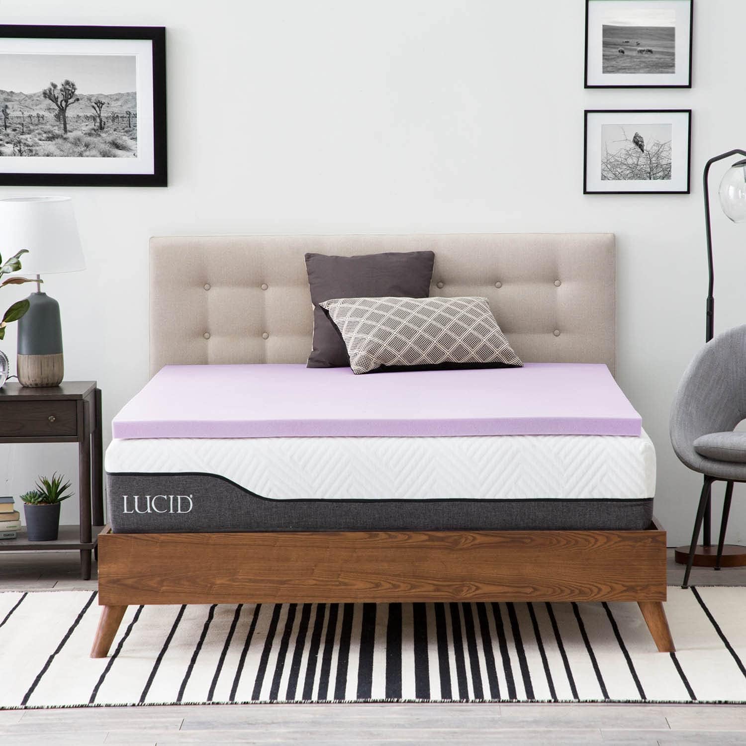 LUCID 3 Inch Lavender Infused Memory Foam Mattress Topper - Ventilated Design - Cal King Size
