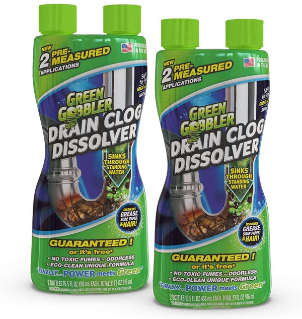 Green Gobbler Liquid Hair & Grease Clog Remover Drain Opener - 2 Pack